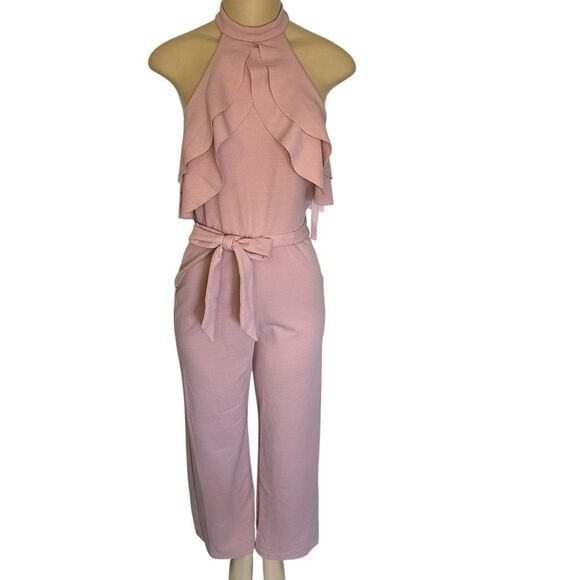 NWT Avec Les Filles Blush Pink Ruffle Halter Jumpsuit size 4 
New - Picture 5 of 9